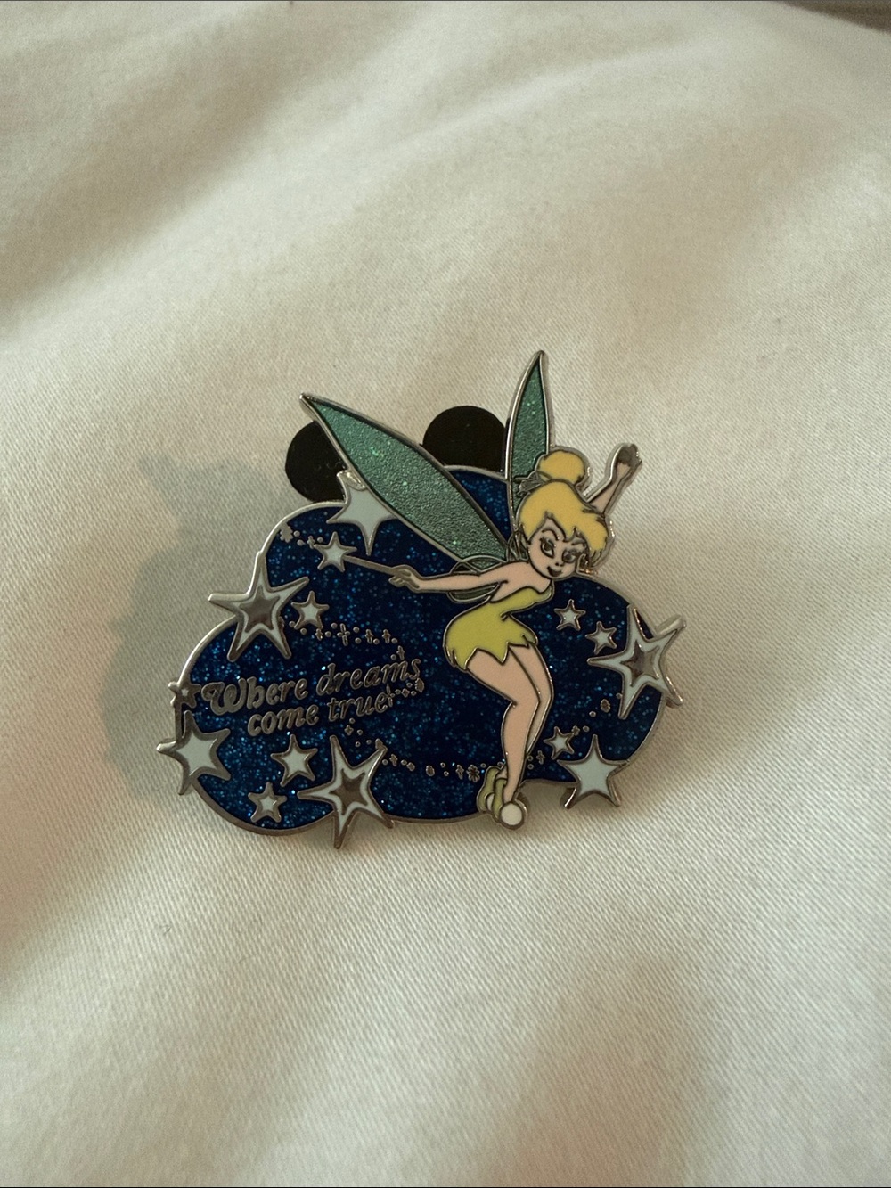 Tinker Bell Blue Glitter Enamel Pin - Where Dreams Come True DISNEY PIN